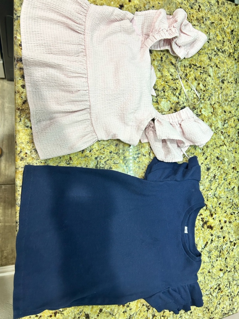 Franki by Francesca’s - Pink Ruffled Crop Top & Navy Ruffle Sleeve Tee Duo.